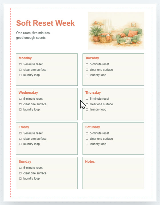 The finished Soft Reset Week planner page