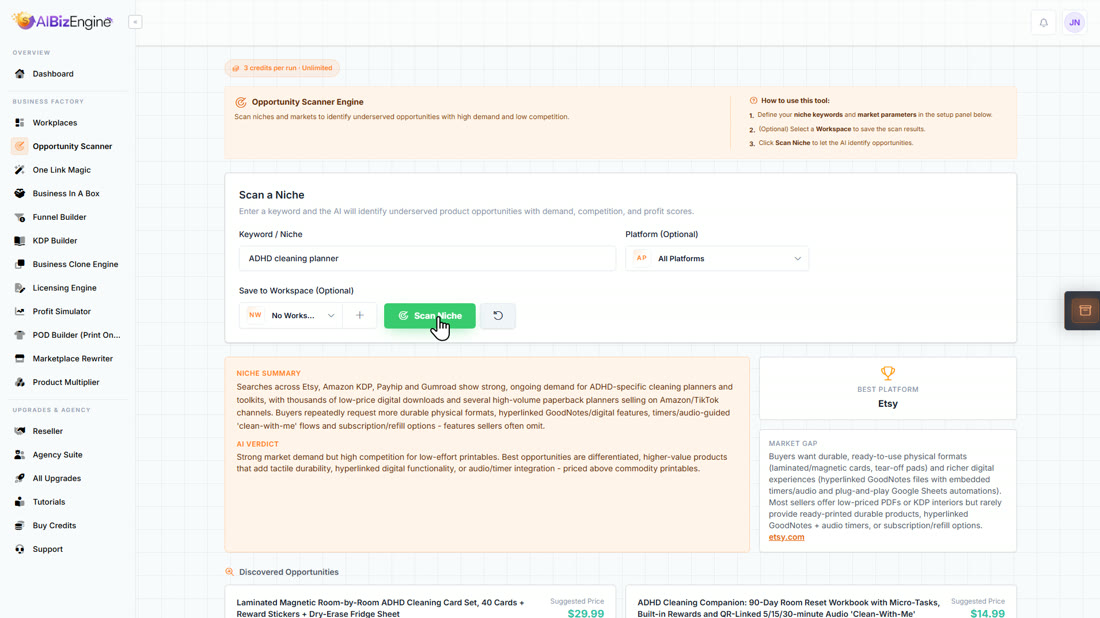 The Opportunity Scanner result for ADHD cleaning planner