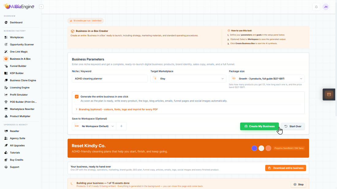 2. Build the business screenshot