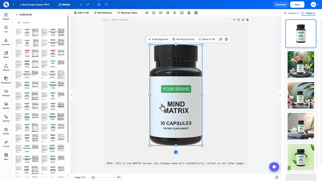 A Smart AI Mockup with the master bottle and four lifestyle scenes