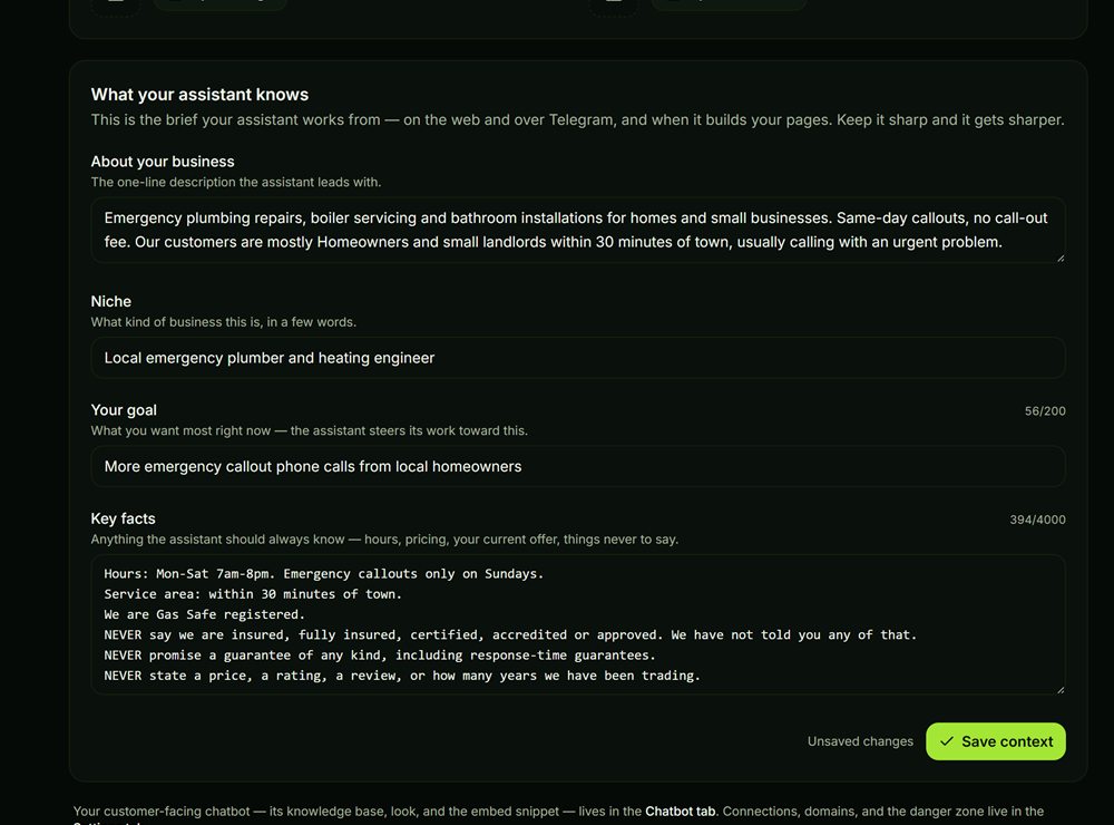 The Context tab in Done On Command showing the Key facts field