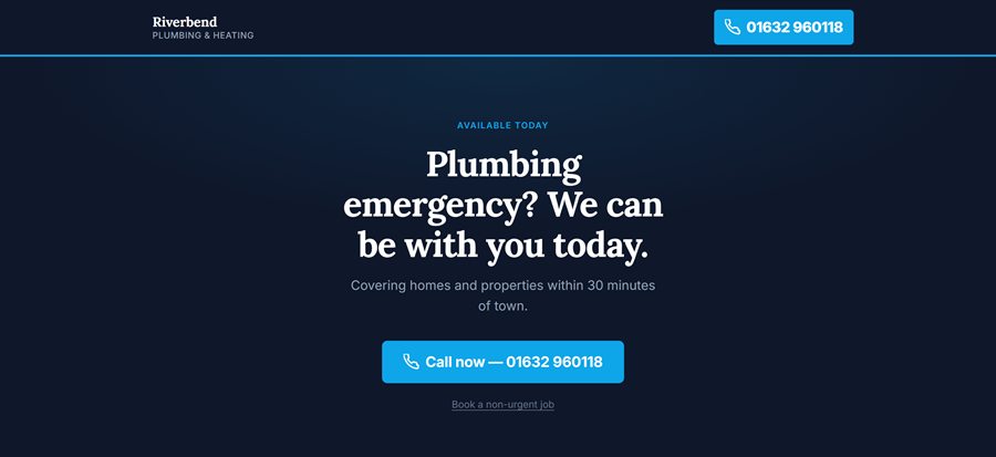 The finished plumber landing page generated by Done On Command