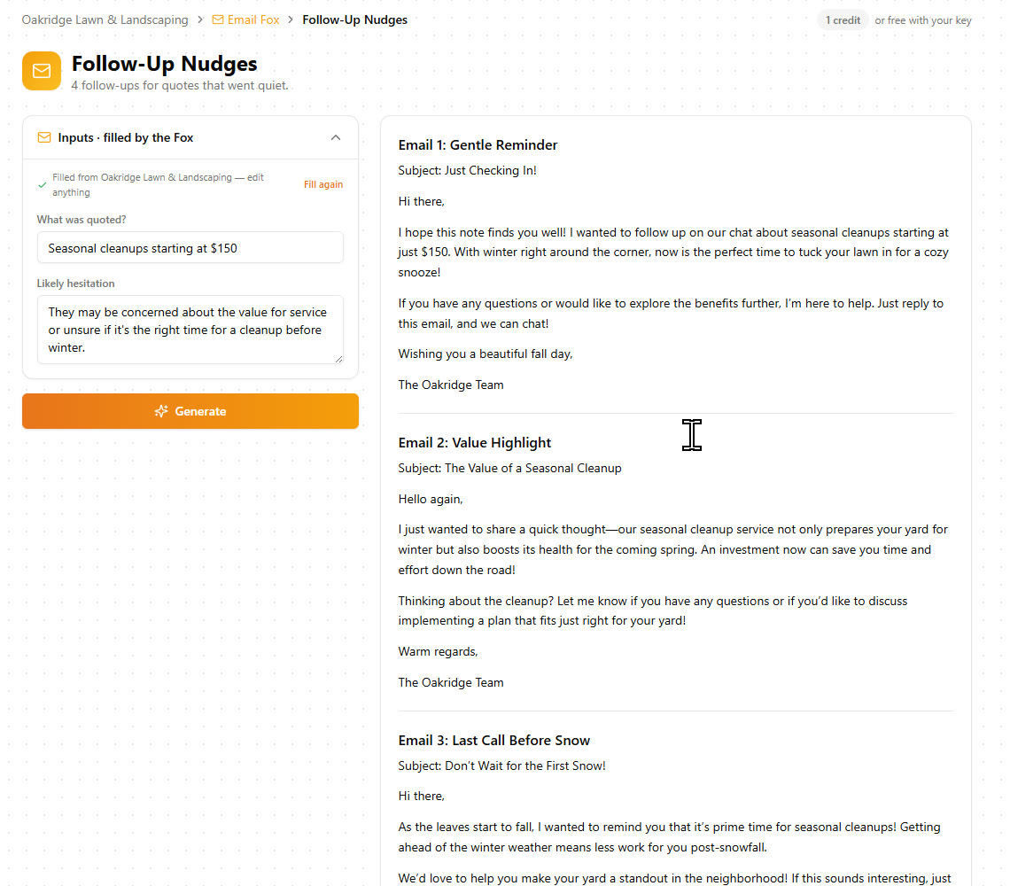 Four follow-up emails for quotes that went quiet