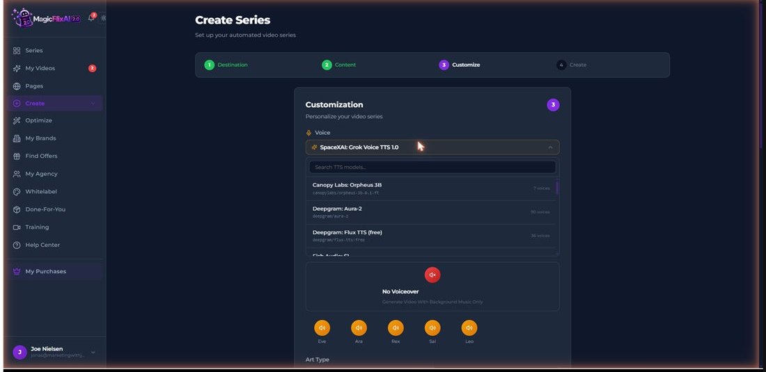 The voice engine list in MagicFlixAI 2.0