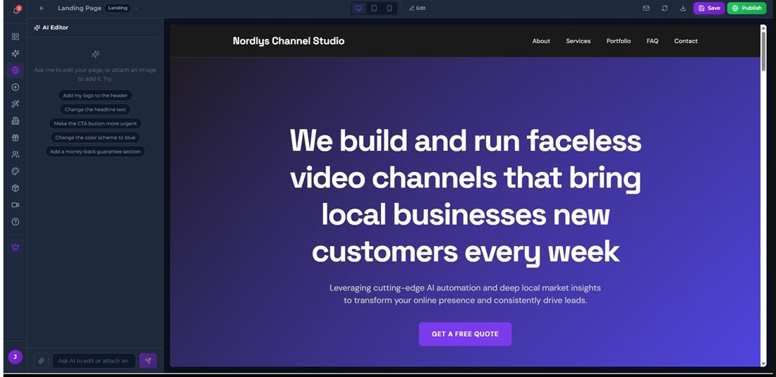 The agency landing page MagicFlixAI 2.0 generated