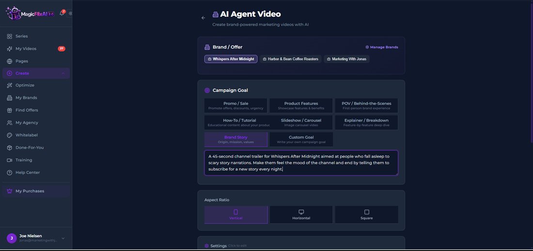 AI Agent Video mode with campaign goals in MagicFlixAI 2.0
