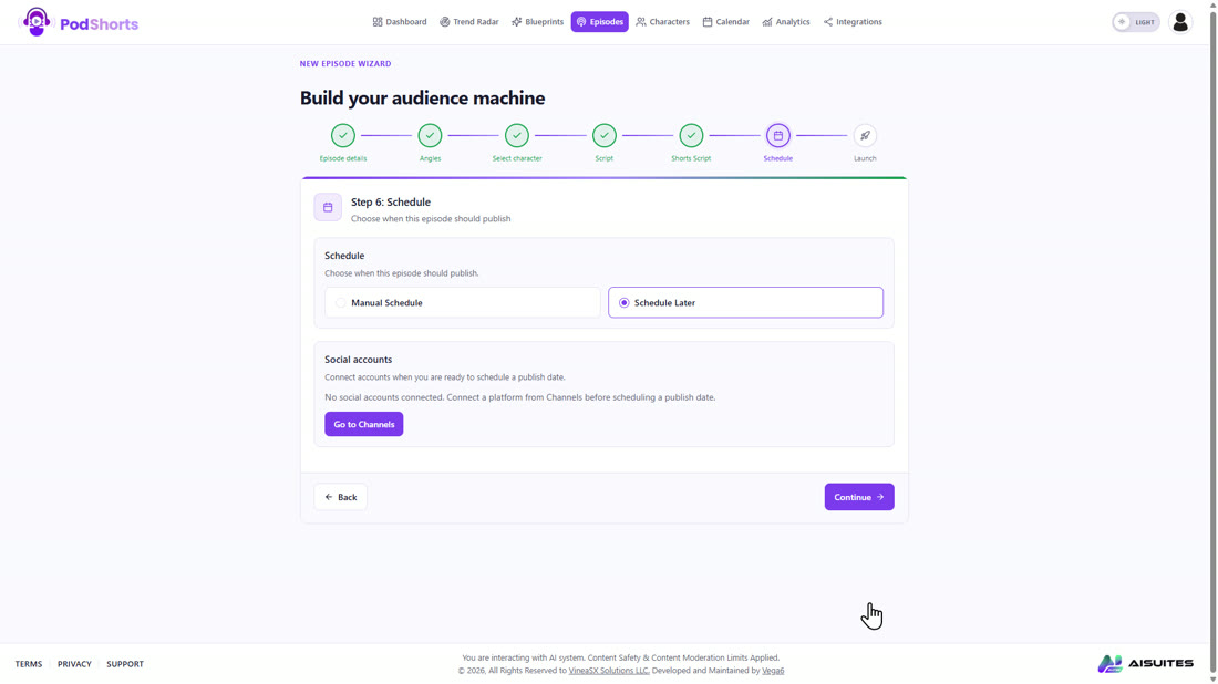 The schedule step with no social accounts connected