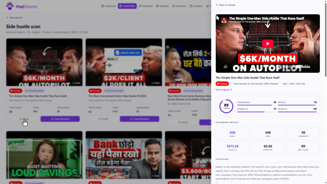 The details drawer for a Trend Radar result