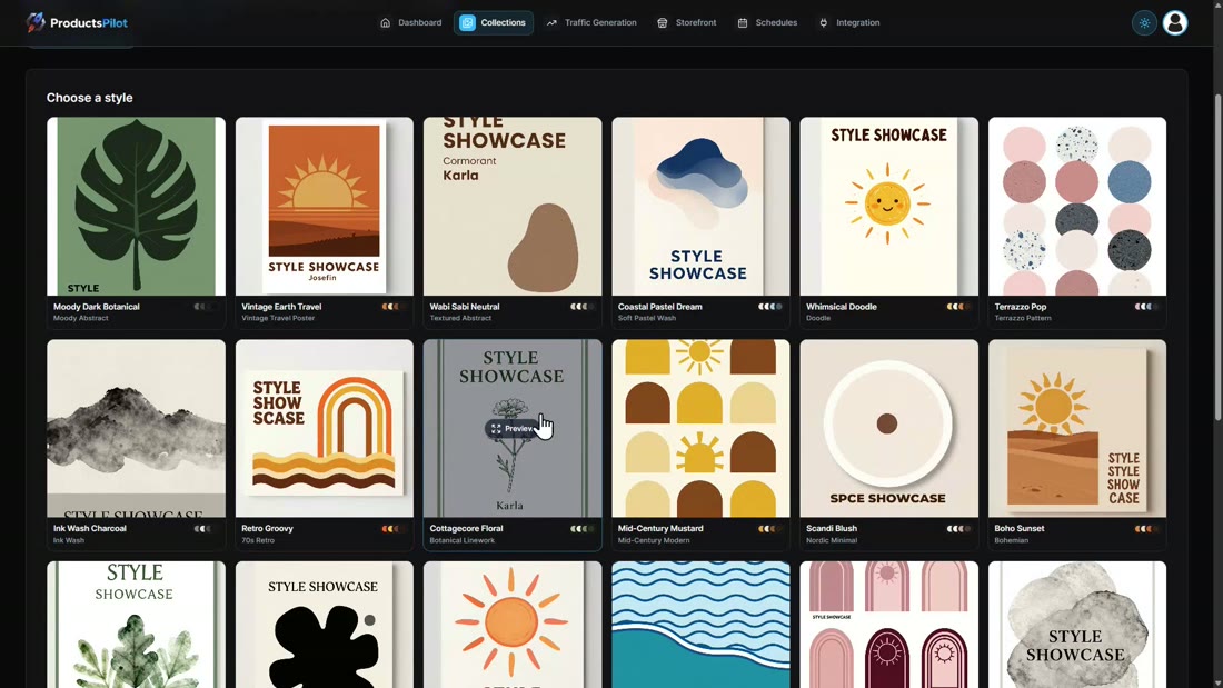 The style picker with twenty style directions