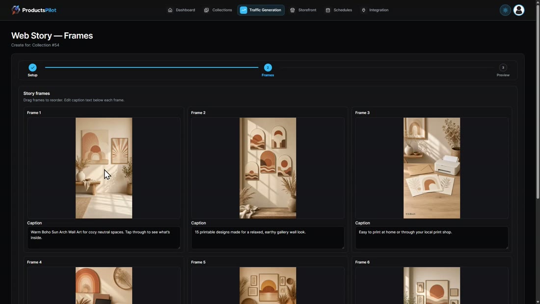 Six generated Google web story frames